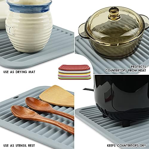 Smithcraft Silikonske trivete za vruće posuđe, lonce i tave, toplu jastučiće za kuhinju, toplotne prostirke kvarcne ploče, silikonske prostirke za kuhinjski brojač, držači za tablice TRIVET mat set 2 tamno siva