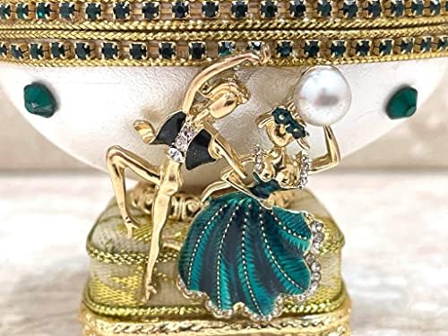 Ograničena izdanja Vintage Ornament Fabergé Egg Set Emerald Green nakit za parove Fabrege Jajenski trinketni dan Partner poklon ručnočarav prirodno jaje Muzička kutija Faberge Privjesak i narukvica 24K Gold