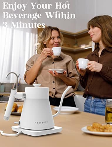 ECORELAX Gooseneck električni čajnik, sipajte se na čajnik za kavu i čaj, unutarnjih nehrđajućih čelika s dizajnom otpornosti na curenje, 1200W brzog zagrijavanja, strix ključa-suhom, 0,8l, mat bijela