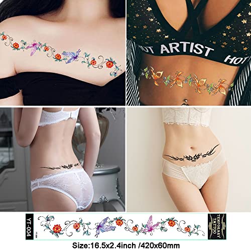 Seksi naljepnice za cvijeće pupka 12 listova dugačak trbuh trbuh struk vodene privremene tetovaže za žene djevojke lažne tetovaže tijela