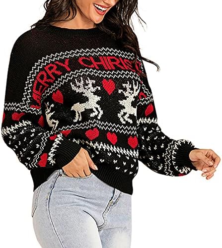 Ženski posadni snijeg snijeg i jeleni pleteni pulover vrhovi džemper