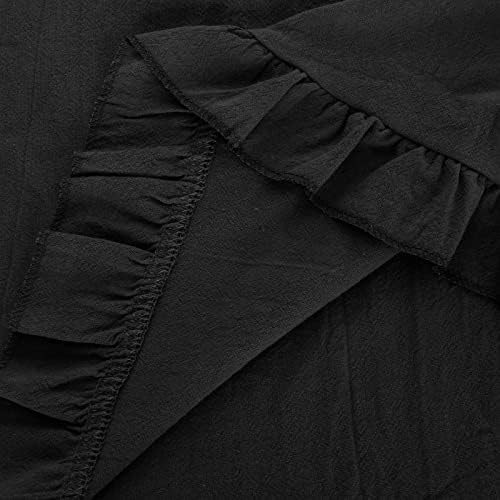 Ženske pamučne posteljine Ljeto 3/4 rukava Vintage Solid Color Tunic Tees Modni ruffles Crewneck Ležerska