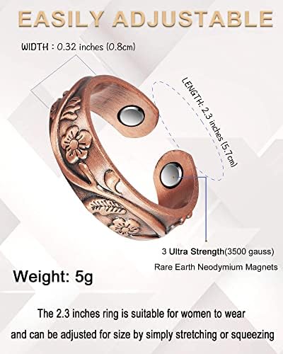 Magvivace bakreni prsten za žene za artritis i zglobove, čisti bakreni magnetski terapijski prsten, 3500 Gauss
