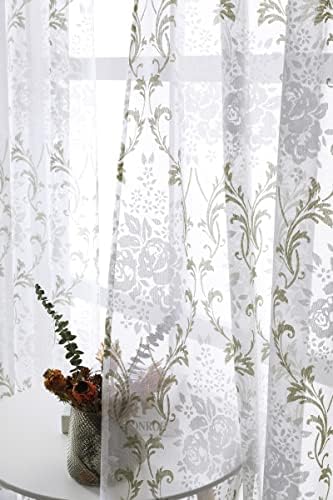 Daesar dekorativna zavesa za dnevni boravak 2 ploče, Sheer Voile zavesa za spavaću sobu bez bušenja poliester zeleno Vintage cvijeće zavjese za obradu prozora 52 Š x 72 L
