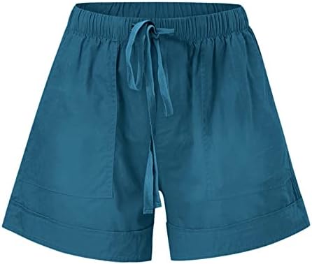 Hlače za žene udobne crtežne casual elastične struk čiste boje labave ljetne plaže kratke hlače s džepovima