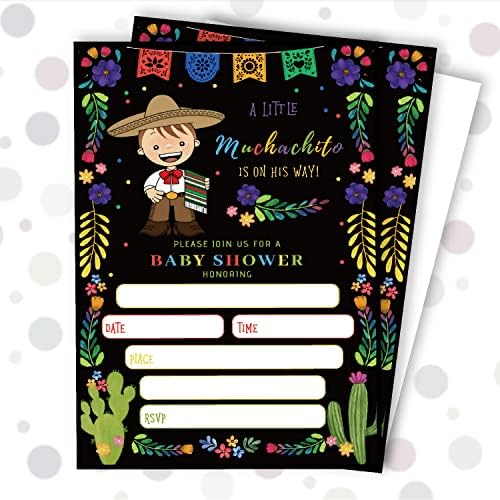 Huyaw Little Muchito Dječak za bebe Poziv za tuširanje 25 Pakovanje 4 x 6 kartice, meksičke teme dječaka