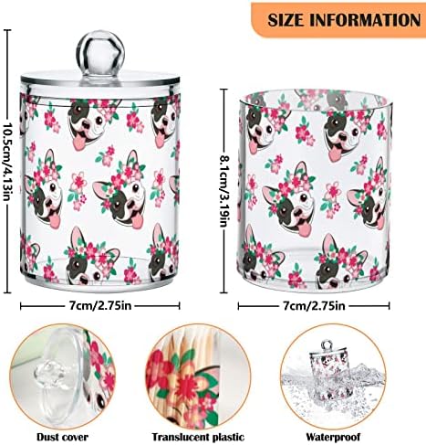 Funny francuski buldog cvijeće qtip držač organizator dispenzer pamučni brisači mogu plastične tegle sa poklopcem 4 pakovanje kupaonice za skladištenje pamučnog pamučnog jastučića