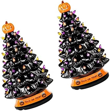 Aboofan 2pcs Halloween Božićno drvce sa LED laganom narančastom ručnom glavom trik ili tretirajte