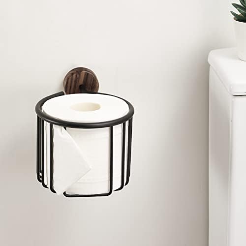 Držač za toaletni papir Crni zidni nosač - Adoran ljepilo drveni toaletni držač papira Moderni okrugli