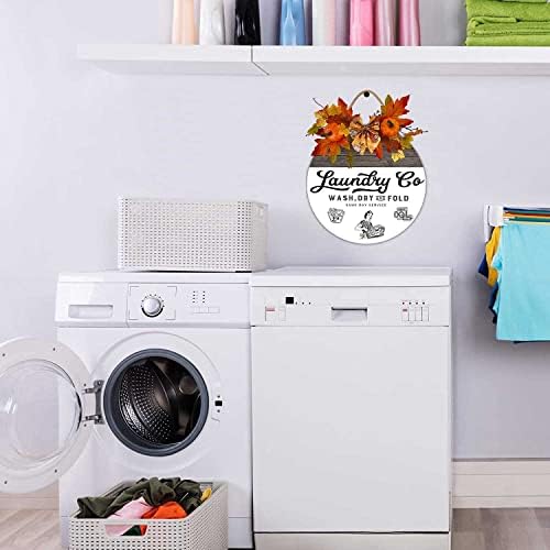 Sokomurg praonica ko pranje, dry fold servisni znak istog dana, rustikalni okrugli drveni vijenac, Vintage