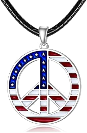PDTJMTG ogrlica za mir Sterling Silver Američka američka zastava Love Peace Sign hipi Patriotska ogrlica poklon