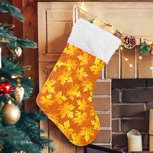 Kigai 1 Pack Božićne čarape sa jesenskim javorom listom, plišani manžetni kamin Xmas Viseći čarape