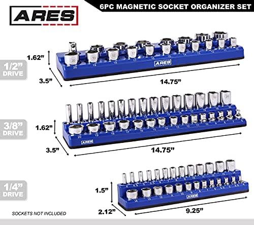 ARES 60058-6-pakovanje postavljeno metrike i SAE magnetske utičnice -blue i crveni -1/4 u, 3/8 in, 1/2 u držača