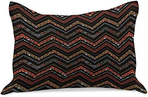 Ambesonne Aztec pletena jastuk za prekrivač, etnički cik-cak Chevron print u zemljanim tonovima, standardni poklopac jastuka kraljeve veličine za spavaću sobu, 36 x 20, drveni ugljen sivi vermilion