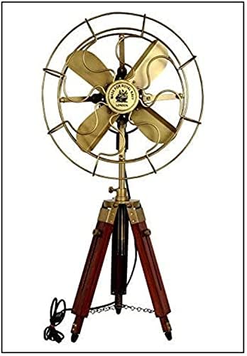 Antikni Mesingani ventilator sa drvenim postoljem za stativ ručno rađeni podni ventilator Unique Decor Fan, H-27 centimetara