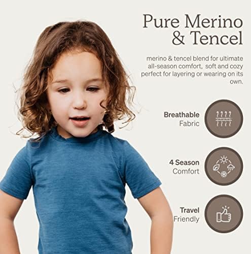 Nui Organics Merino vuna i tencel Kids Majica, osnovni sloj, ultra-meka prirodna tkanina, cjelogodišnja
