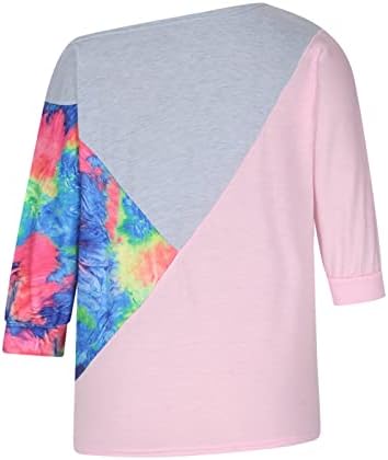 Ruziyoog seksi hladni top za ramena za žene dijagonalni vrat u boji blok Tie Dye Print Tee Shirts Casual košulja dugih rukava bluza
