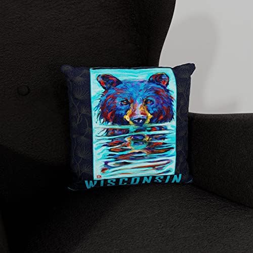 Wisconsin Wet Bear Faux Suede Sofa Throw jastuk od uljane slike umjetnika Kari Lehr 18x 18.