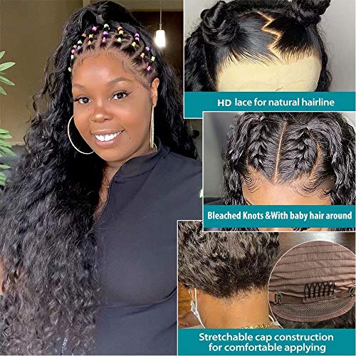 QUINLUX Hair HD prozirna čipkasta ljudska kosa kovrčave perike prethodno iščupane dječjom kosom 13x4 čipkasta frontalna perika za ljudsku kosu za crnu ženu 180% gustoće Izbijeljeni čvorovi 14Inch