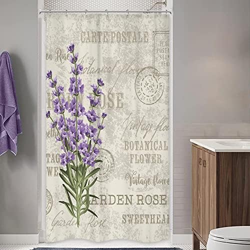 Riyidecor Lavander LAAC zastor za tuširanje za kupatilo 72Wx72h inčni ljubičasti cvjetni cvjetni vintage za