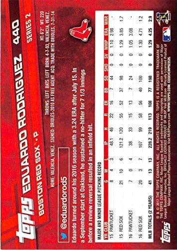2017. topps serija 2 # 440 Eduardo Rodriguez Boston Red Sox bejzbol kartica