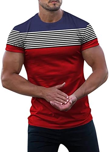 ZDFER MENS kratki rukav mišićni majice Stripe patchwork teretana trenira majice Slim Fit Crew