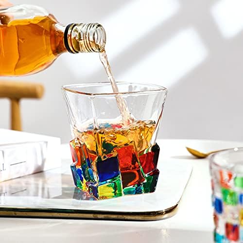 Whisky Glass Set od 2-ručno oslikanog vitraža u italijanskom stilu, čaše za vino-prozirne Scotch naočare