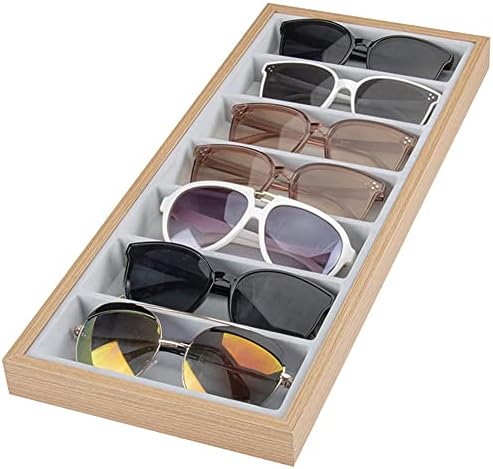 QONBV Wood 7 mreže naočare za naočare Tacna za naočare držač za naočare Organizator kutija za odlaganje naočara za sunce kolekcija vitrina za nakit