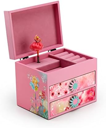 Pink drvena cvjetna tema 18 Napomena Spinning Ballerina Music Box - Mnoge pjesme koje treba