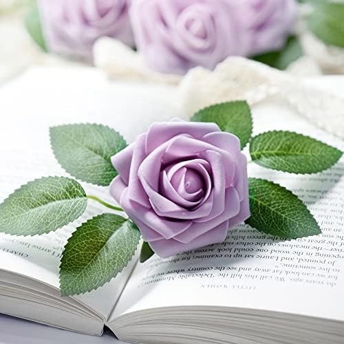 Mocoosy 50pcs Rose Umjetno cvijeće, lažne ruže lažne ruže za ukrase, blijedo ljubičasta pjena ruža sa
