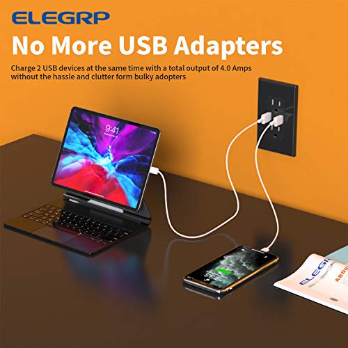 ELEGRP USB punjač zidne utičnice, dvostruki brzi USB priključci 4,0 amp sa pametnim čipom, 15 amp dupleks