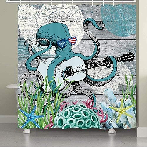 Smiješna octorska zavjesa za tuširanje za kupaonicu, zabavni nautički ocean životinja Kraken Music tkanina za