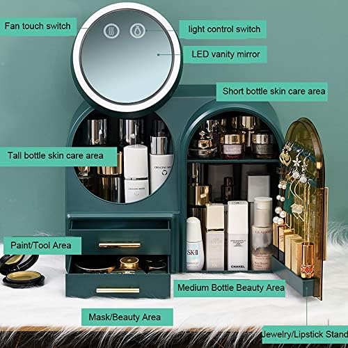 WLBHWL kozmetika Sprema sa ogledalom za prašinu sa šminke za podešavanje šminke Ventilator velikog kapaciteta