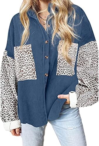 Žene Ležerne prilike dugih rukava Trendi Leopard Print sa džepnim gumbom za košulju za kaput spustite rever Comfy Loose Jacket bluza