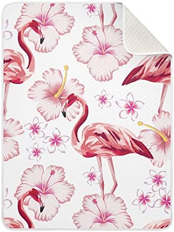 Swaddle pokrivač FLAMINGO Tropical Hibiscus Cvijeće Pamučna pokrivačica za dojenčad, primanje pokrivača, lagana mekana prekrivačica za krevetić, kolica, rakete, 30x40 u bijeloj boji