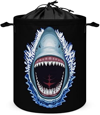 Shark Jaws Attack okrugla torba za veš vodootporna korpa za odlaganje sa poklopcem i ručkom za vezice