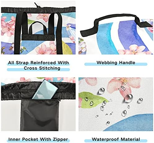 Whales Pink Flowers Waves torba za veš veliki ruksak za teške uslove rada sa naramenicama vodootporna