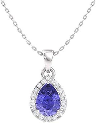 Diamondere prirodna i certificirana kruška dragi kamen i dijamantski Halo drop Petite ogrlica u Sterling srebru / 0.33 karatni privjesak sa lancem