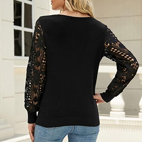 Ženske džempere Čvrsto boje V-izrez dugih rukava od čipke Top pleteni džemper pulover jesen 2022