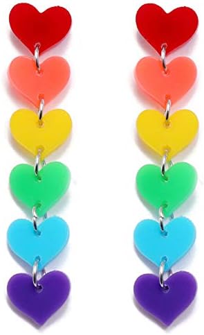 coadipress Heart Rainbow lanac Stud Naušnice za žene djevojke Cool čudno lagana smola akril ličnost