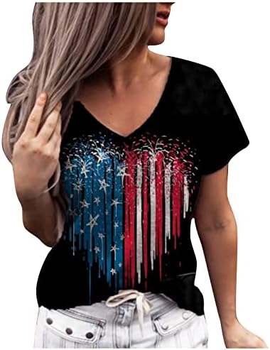 ZEFOTIM 4th of July Shirts Women, Dan nezavisnosti Casual američka zastava Print Tops Loose kratki rukav V-izrez