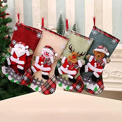 Fanshidi 13 Božićne čarape, 3D klasične velike čarape Santa, Snowman, Reindeer, Bear Xmas karakter