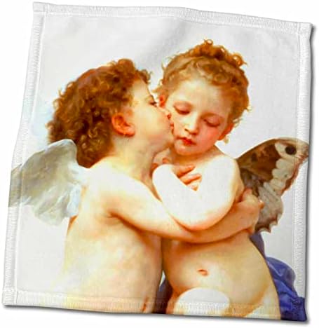 3D Rose Cupid i psiha kao djeca 1890-L Amour Enfants-Bouguereau-Baby Angel Cherubs Kiss-Classic ručnik, 15 x 22, višebojni