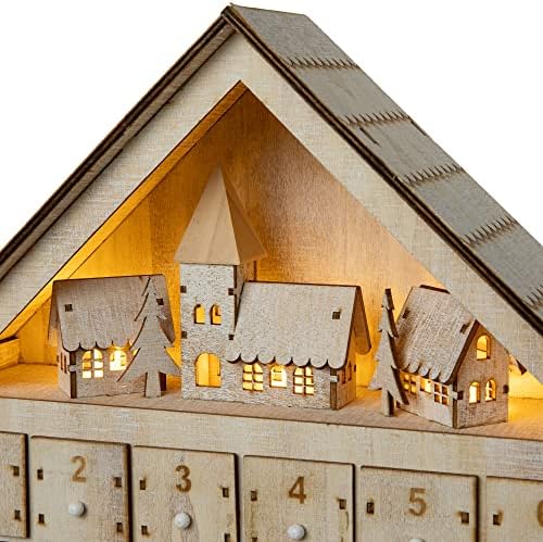 glitzhome 15.75 h drvena odbrojavanje do Božića Advent Kalendar sa 24 ladica, stol Božić ukras sa LED svjetlo Home Decor