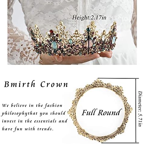 Bmirth barokna vjenčana kruna šareni vještački dijamant vjenčane krune i tijare Crystal Bride Crown Prom kostimirana