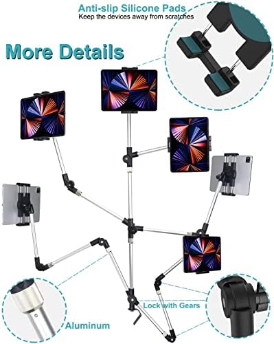 AOZCU nosač za automatsko staklo ili nosač za tablet od metalnog podnog sjedala sa 1/4 adapterom za kameru, fleksibilan broj telefona za iPad 12,9 Air Mini, Galaxy Tabls, DSLR, 4-13 '' tablete