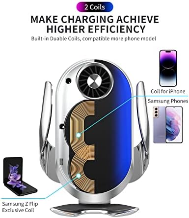 Anpules Wireless Car Charger, Cooling Fan Wireless Charger Cup Holder za Teslu, Auto Clamping Car Charger Mount za iPhone14/ 13/12 Pro Max/11/10/8, Samsung Galaxy S/Note / FILP serija