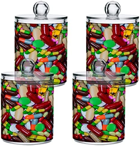 Umiriko Rainbow tableta Qtip DISPENSER za pamučne brise sa poklopcima 4 pakovanje, apotekarne staklenke