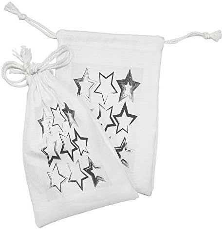 Ambesonne Grunge tkanina set od 2, Grunge Star četkica sa različitim granicama i uglovima Artisan Dizajn tiska, male torbe za vuču za toaletne potrepštine, 9 x 6, siva ugljena