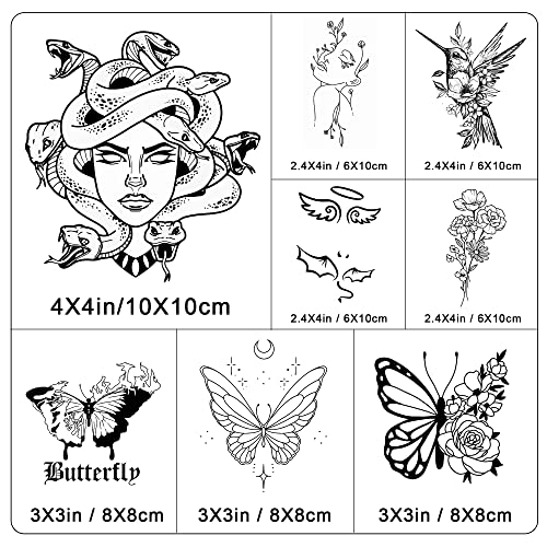 IncArtLink Privremene tetovaže, 8pcs Polu stalne tetovaže, vodootporan u trajanju od 1-2 sedmice, naljepnica za tetovaže sa medusa, leptir, cvijeće